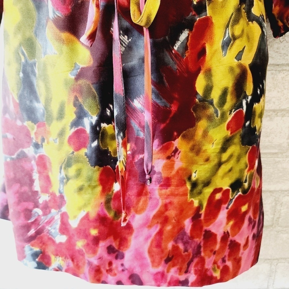 Trina Turk Silk Wool Watercolor Floral Mini Dress Pink Yellow Orange Size 10 - Picture 6 of 8